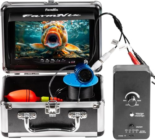 1200TVL HD Underwater Ice Fishing Camera with 7inch Monitor,100ft/30M Cable,10000mAh Fish Finder with 24pcs LED Lights,12pcs Infrared Night Vison,12pcs White Lights,Aluminium Case for Lake,Fish Boat