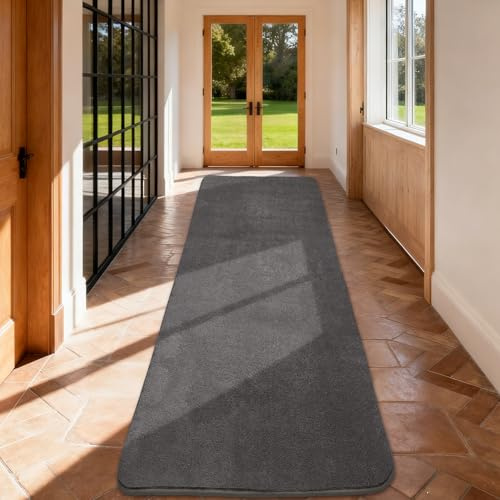 Teppich Läufer Flauschiger Kurzflor, Wohnzimmerteppich, 60X200, Dunkelgrau | Wohnzimmerteppich Einfarbiges Flur Modern Weich Teppiche für Bettvorleger Matte/Deko/Schlafzimmer/Kinderzimmer