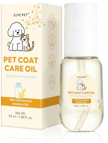 GJYC PET Aceite de Cuidado para el Pelaje – Acondicionador Sin Aclarado para Perros y Gatos – Aceite Calmante Oatmeal & Milk, Hidratación Profunda, Pelaje Suave y Frescura Duradera, 55 ml