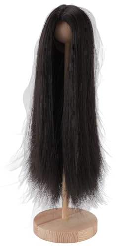 BONKZEBU 1/4 Docka Lång Rak Peruk Mjuk Silke DIY Docka Peruk för 7 Till 8 Tum med Simulerad Hårbotten för Kulledsdockor för Elegant Styling (Svart)