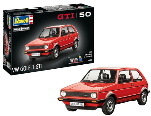 Revell presentset 05623 presentset 50 år av VW Golf 1 GTI 1:24 skala obyggd plastmodellsats med tillbehör
