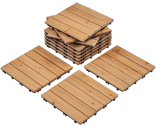 Yaheetech Piastrelle Esterno 30x30 cm 11 Pezzi Legno Pavimento Giardino ad Incastro 1 m² per Balcone Terrazza Patio Tagliabile Marrone