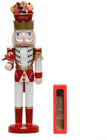 Besshepplo Cascanueces de madera de 15 pulgadas con corona de fresa para decoración navideña, rojo, blanco y negro (B)