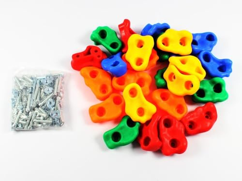 Set di 25 maniglie da arrampicata per interni ed esterni, con materiale di montaggio in plastica PE, resistente alle intemperie, per parco giochi, parete da arrampicata colorata e robusta, ideale per