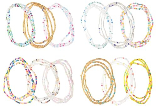 JUMPLAWN Chaîne corporelle Perles de taille 12 pièces en perles de riz adaptées pour port quotidien et style bohème d'été