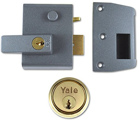 Yale P-2-DMG-PB-40 Double Locking Nightlatch, 40 mm Backset, Dark Metallic Finish/Polished Brass Cylinder, High Security, can be Locked from Inside with Key
