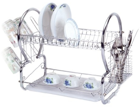 SQ Professional 2Tier Stainless Steel Dish Drainer kitchen Drying Rack with a Cutlery Holder Dish Rack for Kitchen Counter Draining Rack with Drip Tray