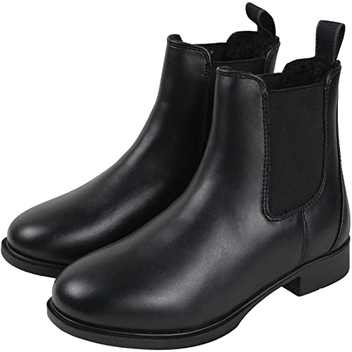 RL24 - Winter Jodhpur Reitstiefeletten – Stiefeletten Damen & Herren – wasserdichte Chelsea Boots – mit Teddyfutter & elastischen Einsätzen – Reitschuhe in Schwarz – Größe 36