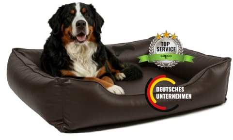 CopcoPet Hundebett Grosse Hunde XXL – Waschbares Hundekissen 【Kunstleder】 Hundekorb aus Kunstleder - Formstabiles Hundesofa - Hundekörbchen mit Rand für Hunde, Dog Bed Braun 125x100 cm