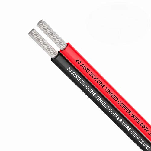 TUOFENG 20 awg Silikon Elektrodraht 10 Meter [Schwarz 5 m Rot 5 m] 2-adrige parallele Drahtleitung Weich und flexibel 20 Gauge Hook-up sauerstofffreie Litzen Kupferdraht