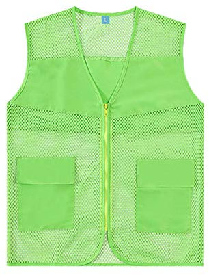 PengGengA Unisex Freiwillige Uniform Weste Mesh Multi-Pocket Ärmellose Oberteil Grün 2XL