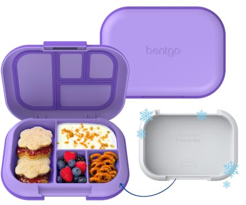 Bentgo Chill Kids Leak-Proof Lunch Box - 4-Compartment Bento Box with Built-In Ice Pack, 3.3 Cup Capacity, PFAS & BPA-Free, Microwave & Dishwasher Safe, Ideal Size for Ages 3 to 7 (Purple)