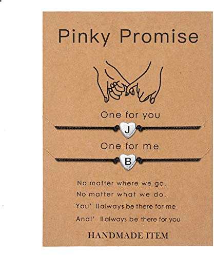 SANNYRA Pinky Promise Bracelet, JB Couples Bracelets Matching Initial Relationship Boyfriend Gift Stuff, 26 Letters Friendship Bracelet for Her 2 Pieces Bf Gifts