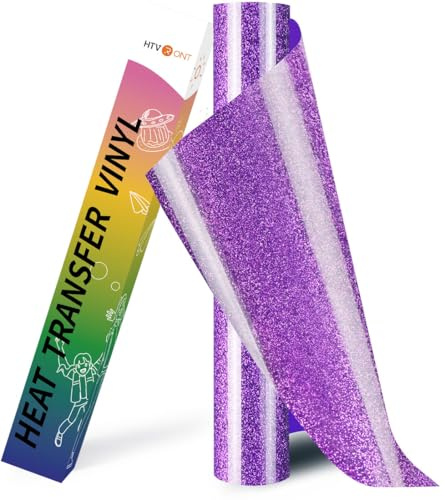 HTVRONT Glitter HTV Vinyl Rolls Heat Transfer Vinyl - 12 x 244cm HTV Vinyl for Shirts, Iron on Vinyl for All Cutting Machines - Easy to Cut and Finish (Purple) | Purple Glitter HTV Heat Transfer Vinyl Roll for All Cutting Machines - Easy to Cut & Weed for Heat Vinyl Design