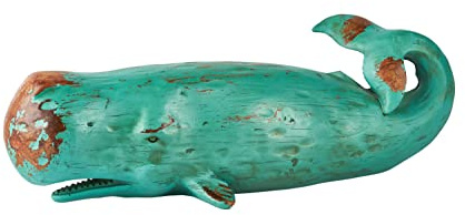 MichaelNoll Wal Dekofigur Statue Skulptur aus Polyresin - Maritim Deko für Wohnung in Holz-Optik Grün - Dekoration modern für Wohnzimmer, Schlafzimmer oder Badezimmer - 47 cm