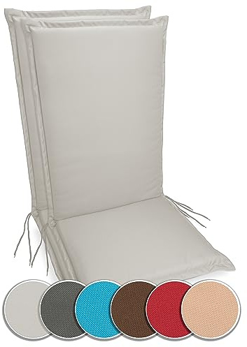 sunnypillow 2er Set Hochlehner Auflagen Wasserdicht 120 x 50 - Polsterauflage extra Dicke 9cm - Sitzauflagen für Gartenmöbel, Sitzpolster für Gartenstuhl - Sitzkissen Outdoor - Stuhlauflage Grau