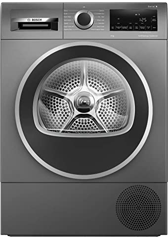 Bosch Home & Kitchen Appliances Bosch WQG245R9GB Serie 6 Heat Pump Tumble Dryer with 9kg Capacity, SelfCleaning Condenser, AutoDry, ActiveAir, Fast drying within 40 minutes, Grey