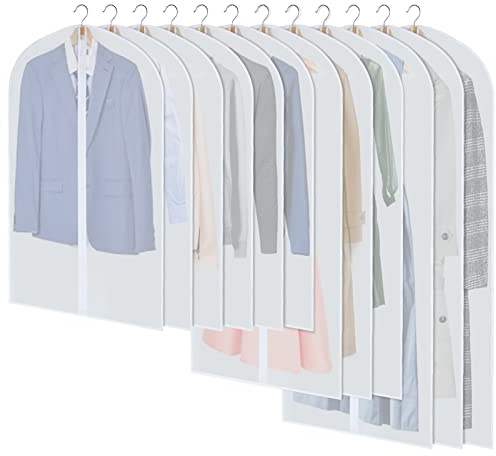YYDSLEE Clear Garment Bags for Hanging Clothes, Set of 12 Suit Bags Dust-Resistant Clothes Cover Bags PEVA Breathable Clothes Protectors with Full Zipper for Closet Storage, 24” x 40”/47”/55”