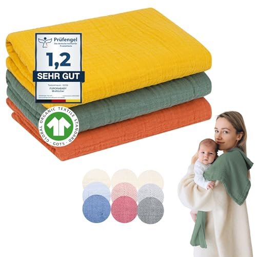 furora BABY Spucktücher Baby 80x80cm XL - 100% Bio Musselin-Baumwolle, sehr weich | Extrem Saugstark, pflegeleicht & waschbar (bei 60 Grad)| Mulltücher Musselintücher, Erstausstattung Neugeborene