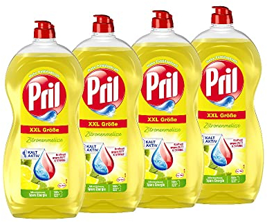 Pril Original Zitronenmelisse (4x1,2L), Handgeschirrspülmittel mit höchster Fettlösekraft, für sauberes Geschirr auch in kaltem Wasser
