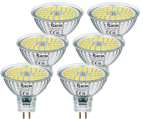 PRCNL GU5.3 MR16 Lampadine LED 6,5W Luce Bianco Freddo 6000K, Equivalente a 60W Alogena, AC/DC 12V, 700 Lumen, Angolo a Fascio 120 °, Non-Dimmerabile, Nessun Sfarfallio, 6 Pezzi