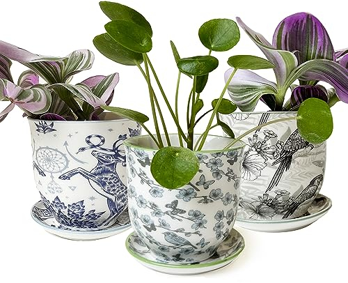 CHIVE Liberte Set mit 3 Keramik-Sukkulenten-Übertöpfen, niedliche Blumentöpfe im Vintage-Stil für Zimmerpflanzen, schöne Wohn- und Küchendekoration, Blau / Marineblau / Grau (Mix 7)