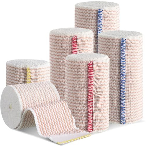6 Pack Premium Elastic Bandage Wrap, Compression Wrap Bandage for Legs, Self-Closing Elastic Bandage Wrap - Hook & Loop Fasteners at Both Ends - Latex Free - Washable & Reusable (2x2, 2x3, 2x4)
