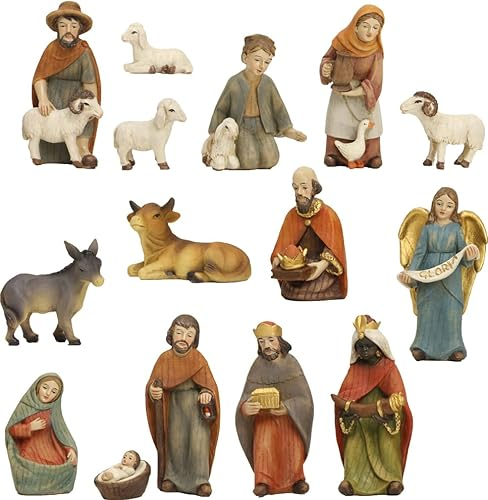 FADEDA 15x Krippenfiguren modern/Höhe:10 cm/handbemalt/detailgetreue Krippen Figuren - Weihnachten Tisch Dekoration Krippe Zubehör