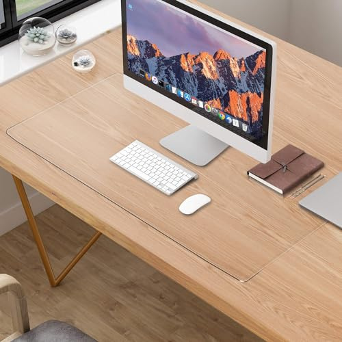 Schreibtischunterlage transparent,desk mat 90cmx40cm,PVC schreibtischunterlage durchsichtig Wasserdicht, rutschfest unterlage schreibtisch,Abgerundeten Ecken desk pad Geeignet für Büro oder Zuhause.
