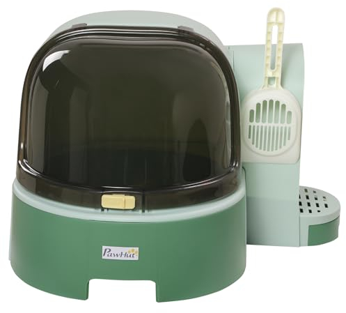 PawHut 2 In 1 Cat Litter Tray w/Drawer Pans, Scoop, Openable Cover - Green