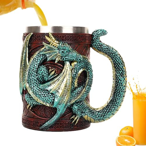 Dragon Medieval Mug - Gothic Beer Dragon Cups | Stainless Steel Stein Tankard Medieval Mug Novelty Gothic Beer Steins Tankard Mug for Gothic Decoration, Dragon Collector, Themed