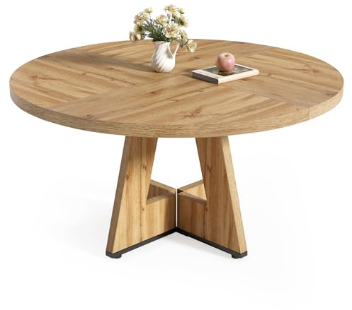 LITTLE TREE Round Dining Table for 4-6 People, 47 Inches Dining Room Table with Wooden Pedestal Base, Modern Dinner Table, Circle Kitchen Tables for Dining Room, Kitchen, Living Room(Table Only)