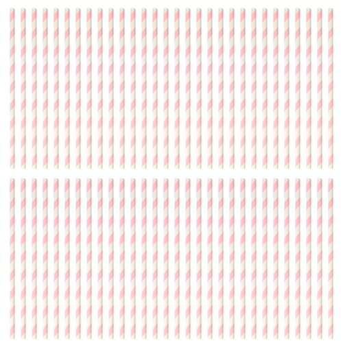 Vanyibro 50 Pack Pink Striped Paper Straws, Eco-Friendly Drinking Straws for Birthday Parties, Weddings, Baby Showers, and Celebrations