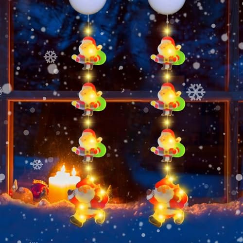 Led Saugnapf Weihnachten Lichter - 2 Stück Fensterlicht, Weihnachtsmann Lichterkette, Hängende Weihnachtsbeleuchtung