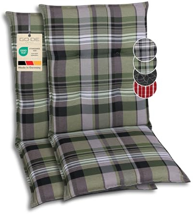 GO-DE Textil Bequeme und attraktive Polsterauflagen für Mittellehner-Gartenstühle (2er-Set, Karo grün, Mittellehner)