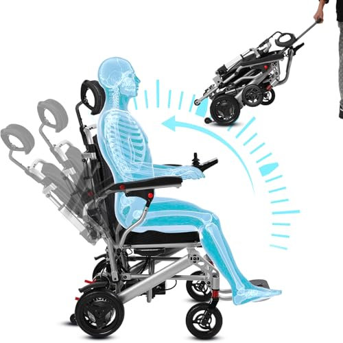 WEYRAL silla de ruedas eléctrica plegable y reclinable, 2 x 12 Ah, 40 km, con barra telescópica