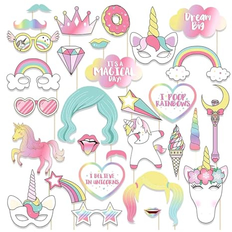KASESSS 29 accesorios para caja de fotos de unicornio, accesorios para fotos de boda, decoración de fiestas, decoración de cumpleaños, caja de fotos divertida, accesorios de boda para carnaval