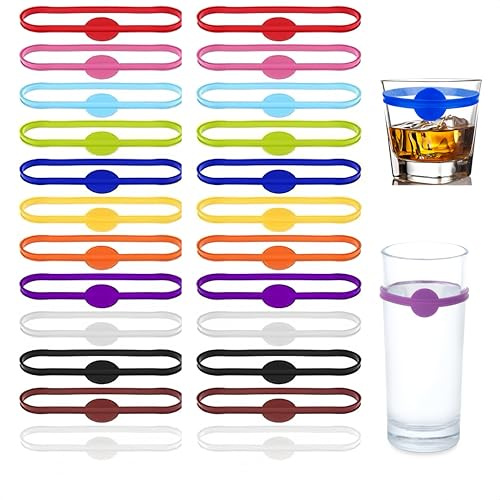 Hawfund Lot de 24 marqueurs de verre à vin en silicone réutilisables et inscriptibles pour les fêtes, verres à vin, verres à cocktail, bouteilles et gobelets isothermes - Passent au lave-vaisselle