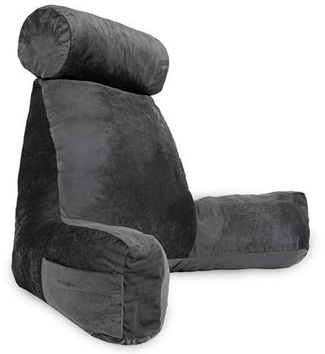 bananair – Lesekissen für Bett und Sofa aus Samt – Abnehmbare, Maschinenwaschbare Hülle – Weich & Komfortabel, Rückenstütze mit Armlehnen & Ergonomischer Sitzfläche (Grau)