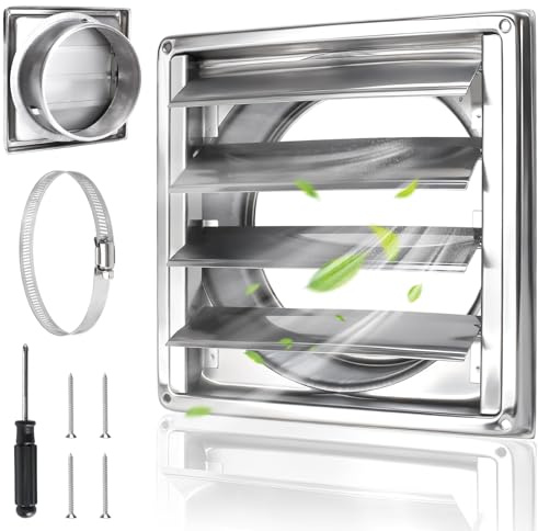 AWBEOT 150mm Rejilla Ventilacion Exterior Acero Inoxidable Rectangular Rejillas de Ventilacion Regulables Rejilla Campana Extractora con Láminas Móviles para Cocina Horno Autocaravanas