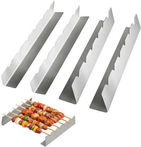 yotutun 4 brochetas para barbacoa de acero inoxidable, soporte para brochetas con 6 muescas, soporte para barbacoa, soporte para brochetas para madera, bambú, metal, pinchos planos para barbacoa de
