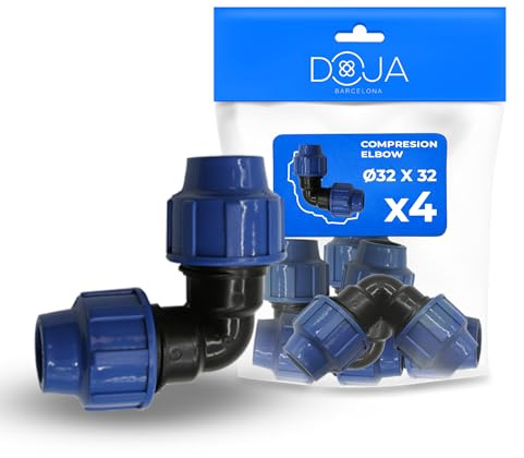 DOJA Barcelona Codo Compresion PP - Pack 4-32x32mm - Fácil Instalación - Codo de Compresión para Tubería de Polietileno Material Resistente - Conector Compresión MDPE, Ideales para Riego