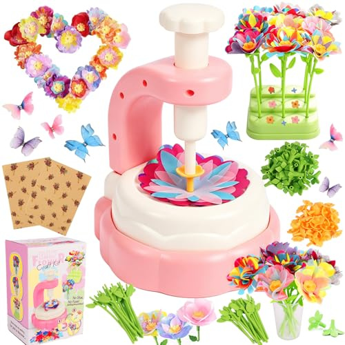 YOOULIT DIY Blumen Basteln Kinder, Blumenpresse mit Blumenmaschine | Bastelset mit reichlich Zubehör für Mädchen ab 4–12 Jahre, Bastelspielzeug,Geschenk für Geburtstag, Muttertag und Weihnachten