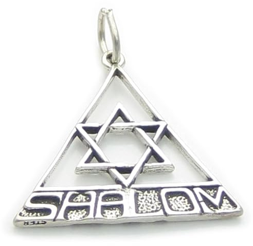 Davidstern mit Shalom Sterling Silber Charm-Anhänger .925 x 1 Jüdisch