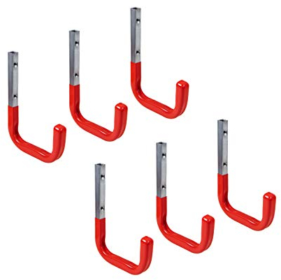 Gedotec Garagen-Haken Metall verzinkt | 6 Stück Befestigungshaken mit Gummierung | 150 x 210 mm Allzweckhaken | Metall-Haken Schwerlast | Wandhaken zum Schrauben | Gerätehaken Wand-Montage