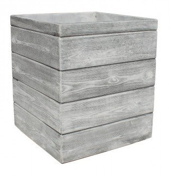AnaParra Jardinera Cuadrada Moderna en hormigón aligerado para Exterior Madera 40X40X48cm. Natural Gris