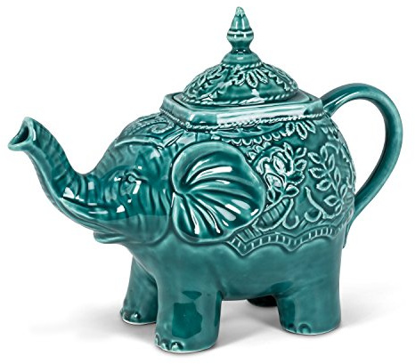 Abbott Collection 27-Mahout/Teal Ornate Elephant Teapot-Teal-10 L