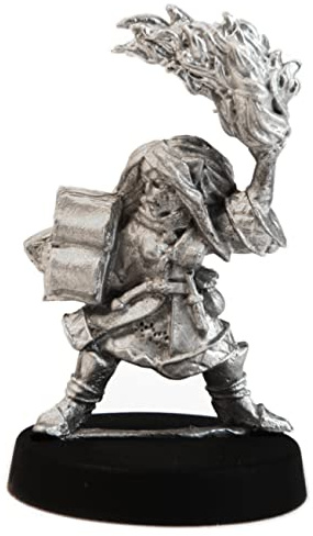 Stonehaven Female Gnome Wizard Miniature with Fireball - 28mm Lead-Free Pewter Figure, Unpainted, Made in USA