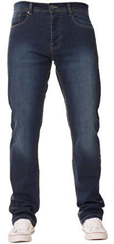 Enzo Män klassiska raka ben normal passform twill denim jeans, BLÅ, 32W X 34L