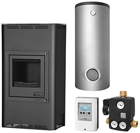 Aquaflam KS0703 17 Basic Black Wasserführender Kaminofen Komplett-Set + Kombispeicher THKE/F 825